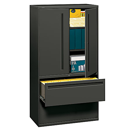 HON® Brigade® 700 36"W x 18"D Lateral 2-Drawer Combo File Cabinet, Charcoal
