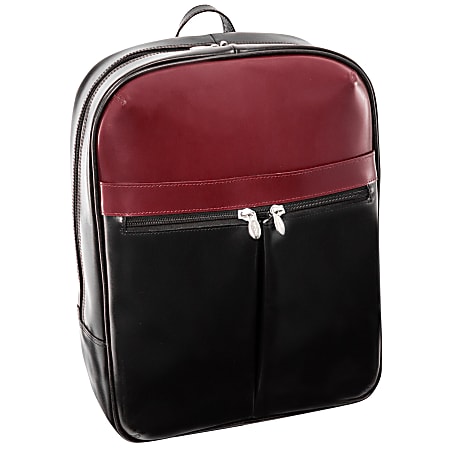 McKleinUSA Edison L Series Leather Laptop Backpack, Black/Red