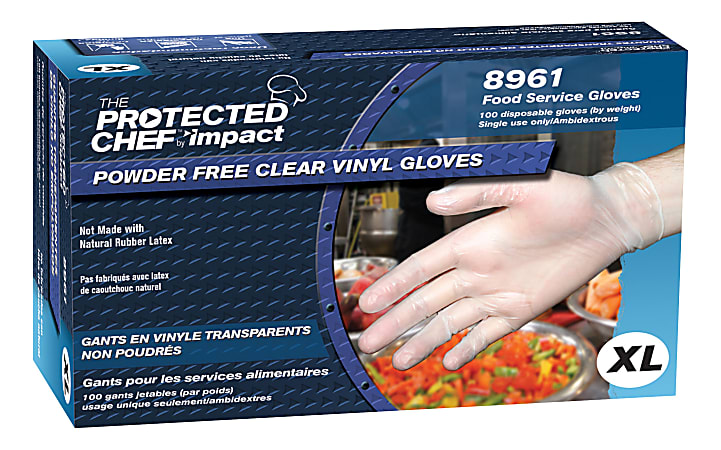 Protected Chef Vinyl General Purpose Gloves - X-Large Size - Unisex - Vinyl - Clear - Ambidextrous, Disposable, Powder-free, Comfortable - For Cleaning, Food Handling, General Purpose - 100 / Box