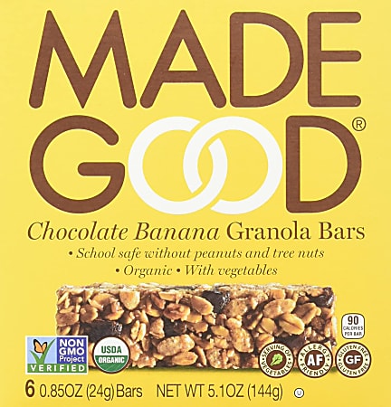 Made Good Organic Granola Bars, Chocolate Banana, 0.85 Oz, 6 Bars Per Box, Pack Of 6 Boxes