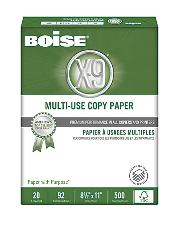 Boise® X-9® Multi-Use Copy Paper, White, Letter (8.5" x 11"), 500 Sheets Per Ream, 20 Lb, 92 Brightness