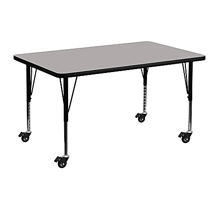 Flash Furniture Mobile Rectangular HP Laminate Activity Table With Height-Adjustable Short Legs, 25-1/2"H x 30"W x 48"D, Gray