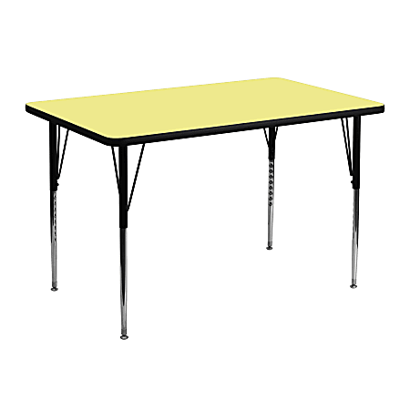 Flash Furniture 48"W Rectangular Thermal Laminate Activity Table With Standard Height-Adjustable Legs, 30"D, Yellow