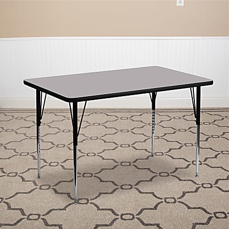 Flash Furniture 48"W Rectangular Thermal Laminate Activity Table With Standard Height-Adjustable Legs, Gray