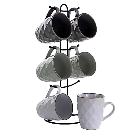 Elama Diamond Waves 6-Piece Mug Set, 12 Oz, Assorted Colors