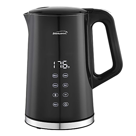 Brentwood® KT-2015DBK 1,100-Watt 1.7-L Cordless Cool-Touch Digital Electric Kettle with Stainless Steel Interior, Black