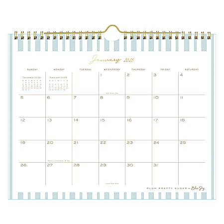 2025 Blue Sky Monthly Wall Calendar, 11" x 8-3/4", Soft Blue Asymmetrical Vertical Stripes, January 2025 To December 2025, 148981