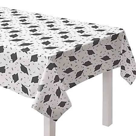 Amscan Graduation Flannel-Backed Vinyl Table Covers, 52" x 90", Black, Pack Of 2 Covers