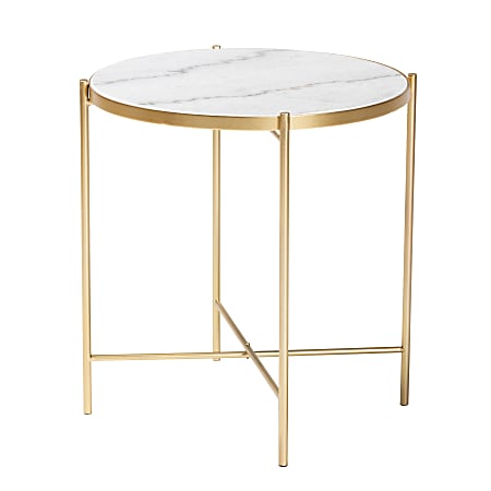 Baxton Studio Maddock Modern And Contemporary End Table, 19-3/4”H x 19-5/16”W x 19-5/16”D, Gold/Marble White