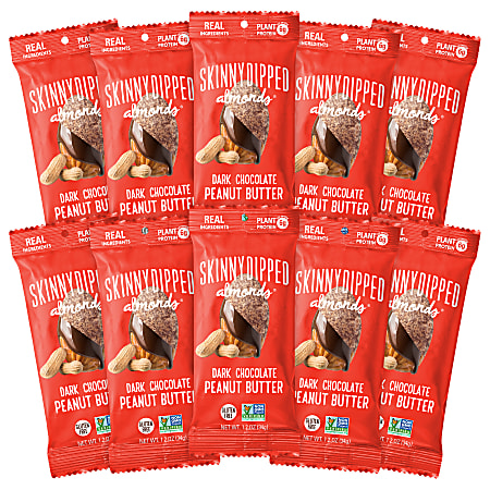 Skinny Dipped Almonds, Gluten-Free Dark Chocolate Peanut Butter, 1.2 Oz, Pack Of 10 Bags