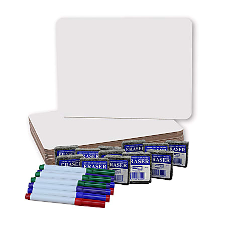 Flipside Products Non-Magnetic Dry-Erase Boards, 9" x 12", with Colored Pens & Erasers, Set of 12