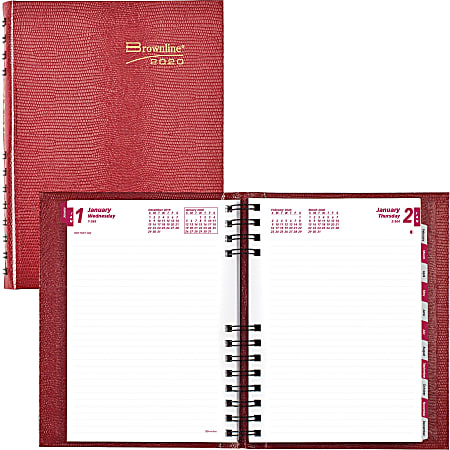 Brownline CoilPro Daily Hard Cover Planner - Daily - January 2021 till December 2021 - 1 Day Single Page Layout - 5 3/4" x 8 1/4" Sheet Size - Twin Wire - Red - 1 Each