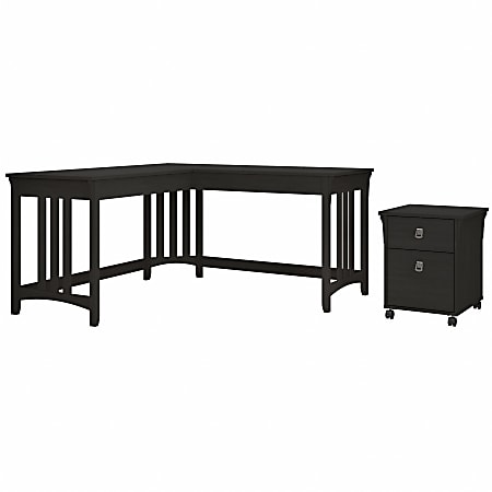 Bush Business Furniture Salinas 60"W L-Shaped Corner Desk With Mobile File Cabinet, Vintage Black, Standard Delivery