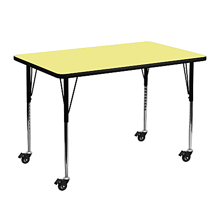 Flash Furniture Mobile Rectangular Thermal Laminate Activity Table With Standard Height-Adjustable Legs, 30-3/8"H x 30"W x 48"D, Yellow