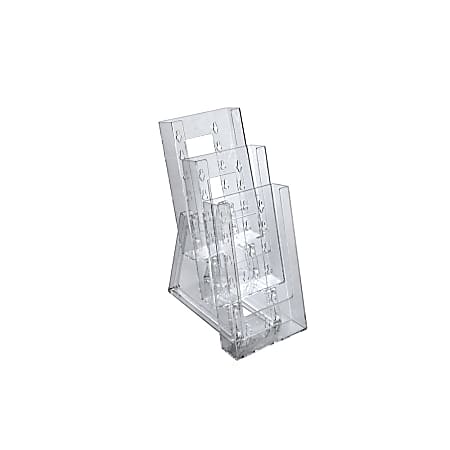 Azar Displays Tiered Modular 3-Pocket Crystal Styrene Brochure Holders, 11 3/4"H x 4 1/2"W x 7"D, Clear, Pack Of 2