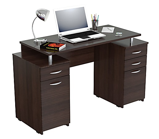 Inval Computer Desk With 4 Drawers, Espresso-Wengue