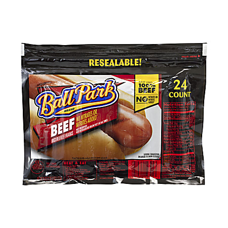 Ball Park Beef Franks Hot Dogs, 45 Oz, Bag Of 24 Hot Dogs
