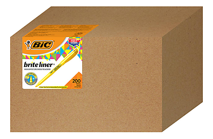 BIC® Brite Liner® Highlighters, Chisel Tip, Yellow, Box Of 200