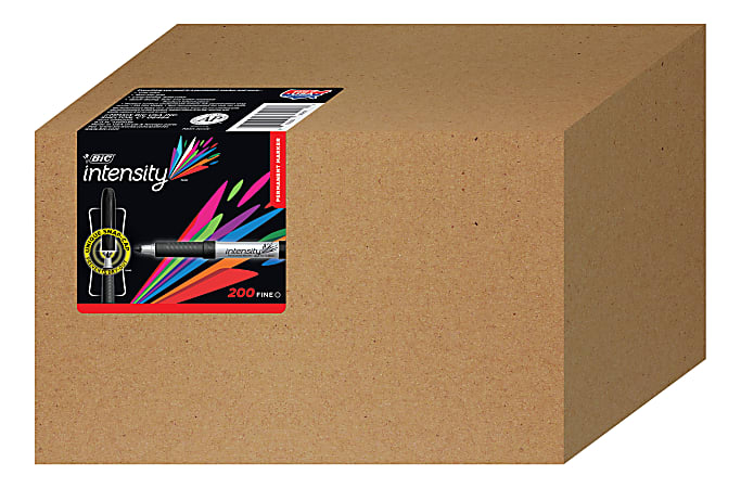 BIC® Intensity Permanent Markers, Fine, Silver Barrels, Black Ink, Box Of 200 Markers