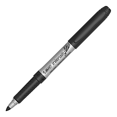 Bic Intensity Permanent Markers, Fine, Silver Barrels, Black Ink, Box of 200 Markers