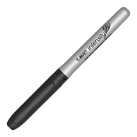 BIC Intensity Permanent Markers Fine Silver Barrels Black Ink Box