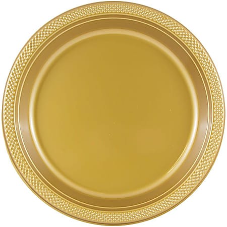 JAM PAPER Round Plastic Party Plates, Medium, 9 inch, Gold, 20/Pack 