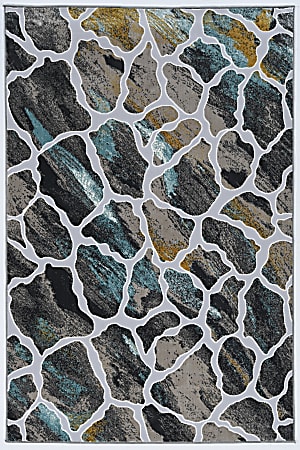 Linon Perimeter Area Rug, 8' x 10' 6", Opelika Grey/Turquoise