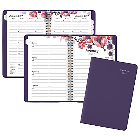 AT-A-GLANCE® Weekly/Monthly Planner, 5 1/2" x 8 1/2", Melanie Premium, Purple, January to December, 2017