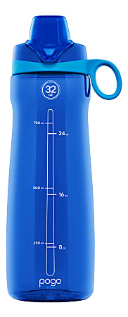 Pogo Sport BPA-Free Tritan Plastic Water Bottle with Chug Lid, 32 oz,  2-Pack (Blue/Gray)