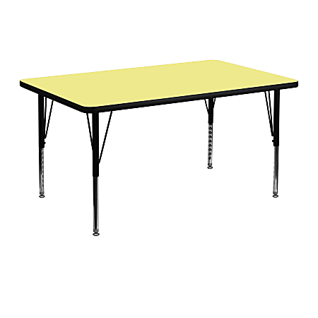 Flash Furniture 48"W Rectangular Thermal Laminate Activity Table With Short Height-Adjustable Legs, Yellow