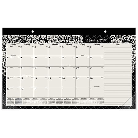 AT-A-GLANCE® Fashion Monthly Desk Pad Calendar, 17" x 11", 30% Recycled, Lacey, January-December 2017