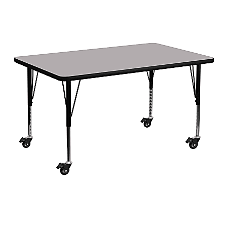 Flash Furniture Mobile Rectangular Thermal Laminate Activity Table With Height-Adjustable Short Legs, 25-3/8"H x 30"W x 48"D, Gray