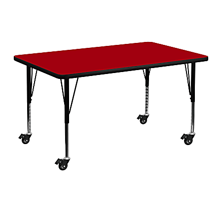 Flash Furniture Mobile Rectangular Thermal Laminate Activity Table With Height-Adjustable Short Legs, 25-3/8"H x 30"W x 48"D, Red