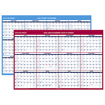 AT-A-GLANCE® 18-Month Yearly Academic/Regular Wall Calendar, 48" x 31-3/8", July 2019 to December 2020
