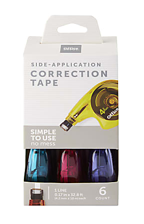 Office Depot® Brand Side-Application Correction Tape, 1 Line x 392", Assorted Colors, Pack Of 6