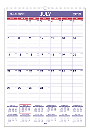 AT A GLANCE Monthly Academic Wall Calendar 15 12 x 22 34 July 2019 to
