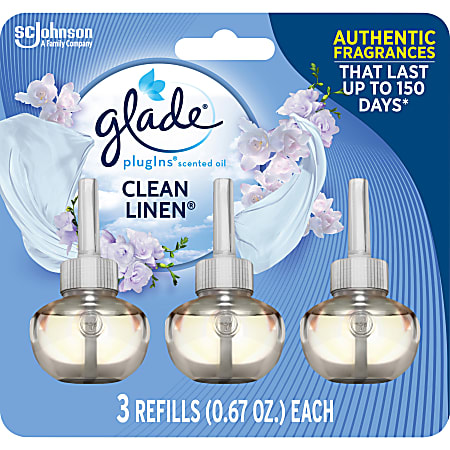 Glade PlugIns Scented Oil Variety Pack, Clean Linen, 2.01 Oz, Yellow, Pack Of 3