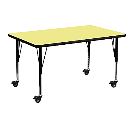 Flash Furniture Mobile Rectangular Thermal Laminate Activity Table With Height-Adjustable Short Legs, 25-3/8"H x 30"W x 48"D, Yellow