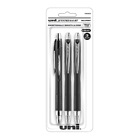 uni-ball® JetStream™ RT Retractable Ballpoint Pens, Bold Point, 1.0 mm, Black Barrel, Black Ink, Pack Of 3