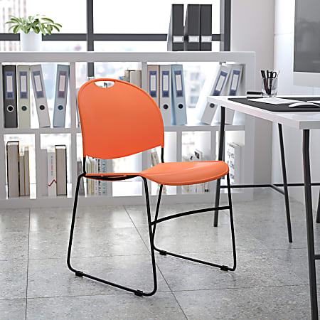 Flash Furniture HERCULES Plastic Ultra-Compact Stack Chair, Orange/Black