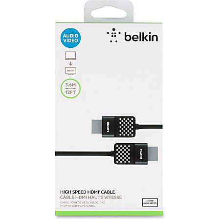 Belkin HDMI Cable - 12 ft HDMI A/V Cable for Audio/Video Device, TV, Satellite Receiver - First End: HDMI Type A Digital Audio/Video - Male - Second End: HDMI Type A Digital Audio/Video - Male - Black - 1 Each