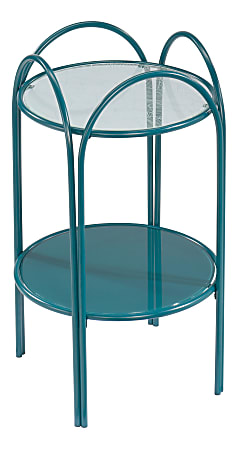 Sauder® Coral Cape Round Glass Side Table, 25-1/8" x 17", Teal
