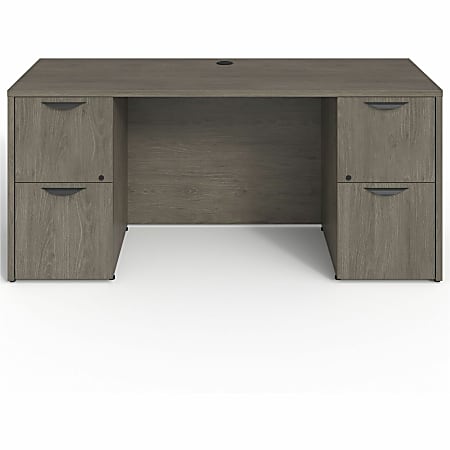 Lorell® Prominence 2.0 66"W Double-Pedestal Computer Desk, Gray Elm