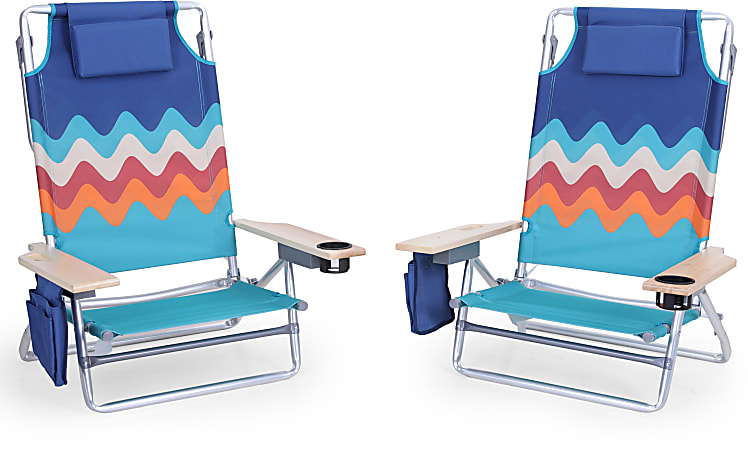 ALPHA CAMP Folding Beach Chairs With Towel Bar Wave Set Of 2 Chairs -  Office Depot