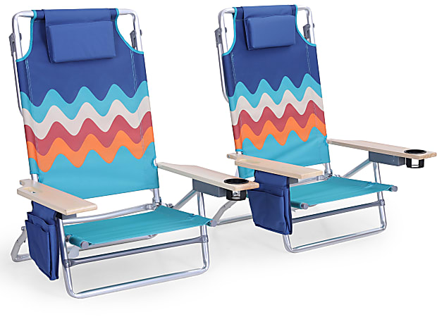 ALPHA CAMP Folding Beach Chairs With Towel Bar Wave Set Of 2 Chairs -  Office Depot