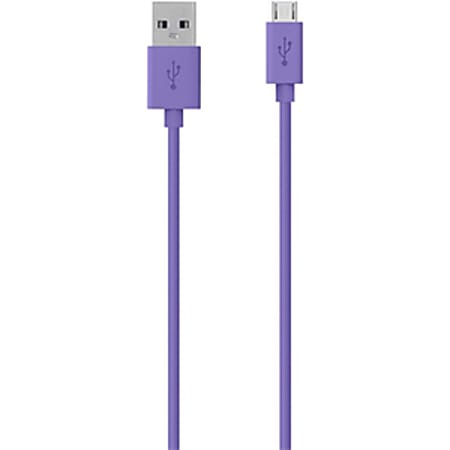 Belkin MIXIT↑ Micro-USB to USB ChargeSync Cable - 4 ft USB Data Transfer Cable for Tablet PC, Digital Text Reader, Notebook, Speaker - First End: 1 x USB 2.0 Type A - Male - Second End: 1 x Micro USB 2.0 - Male - Purple