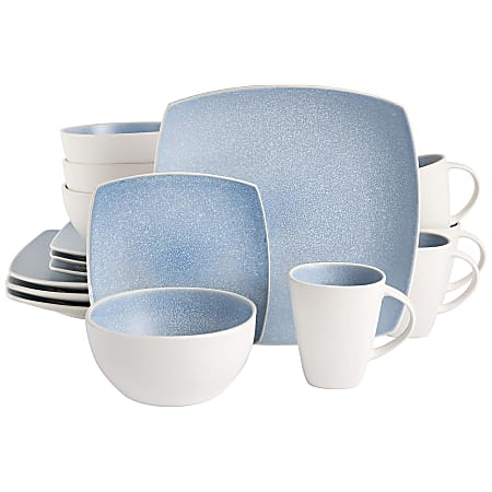 Gibson Elite Soho Lounge 16-Piece Square Stoneware Dinnerware Set, Aqua Blue