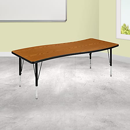 Flash Furniture Rectangle Wave Flexible Collaborative Thermal Laminate Activity Table With Height-Adjustable Short Legs, 25-1/4"H x 26"W x 60"D, Oak