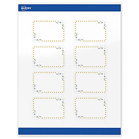 Avery® Print-To-The-Edge Labels With Sure Feed® Technology, S00-DN2-PRWGP10, Rectangle, 2"x3", Glossy White, Preprinted Green Florals with Gold Dots Design, Pack Of 80
