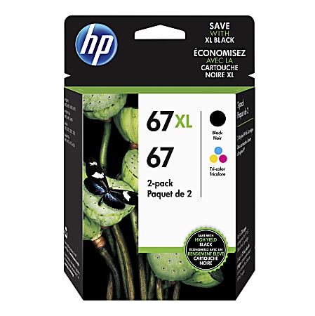 HP 67XL Black/67 Tri-Color High-Yield Ink Cartridges, Pack Of 2, 3YP30AN